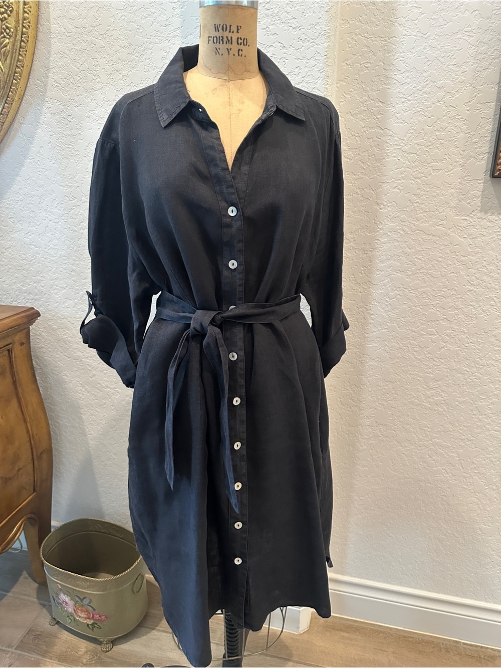 Lulu-B Black Linen Button-Up Dress